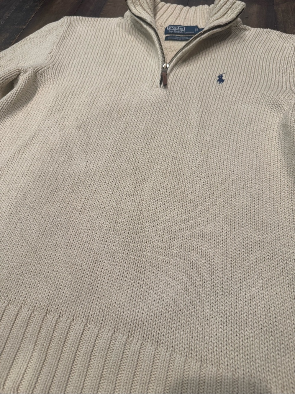 Polo by Ralph Lauren Men’s Cream Zip-Neck Sweater with Navy Pony - Picture 7 of 10